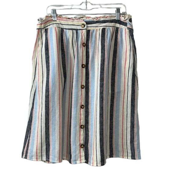 a.n.a Women's Chambray Striped Paperbag Waist Linen Skirt Coastal Grandma 12 - Picture 5 of 11